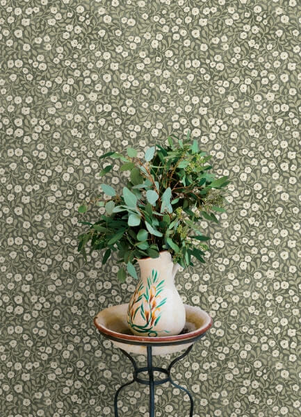 Poppy Trail Green Floral Wallpaper