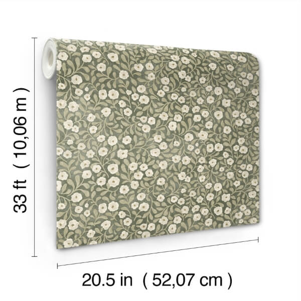 Poppy Trail Green Floral Wallpaper