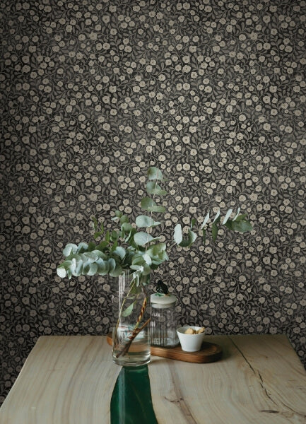 Poppy Trail Black Floral Wallpaper
