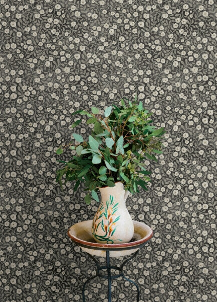 Poppy Trail Black Floral Wallpaper