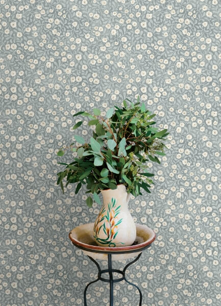 Poppy Trail Light Blue Floral Wallpaper