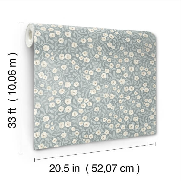 Poppy Trail Light Blue Floral Wallpaper