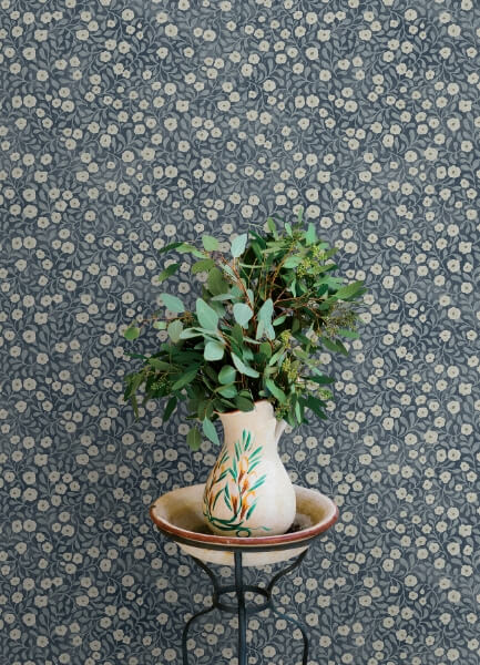 Poppy Trail Dark Blue Floral Wallpaper