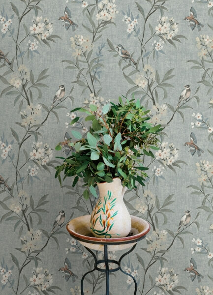 Tea Olive Blue Finch Frolic Wallpaper