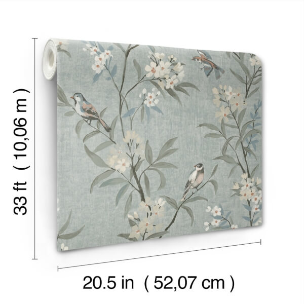 Tea Olive Blue Finch Frolic Wallpaper