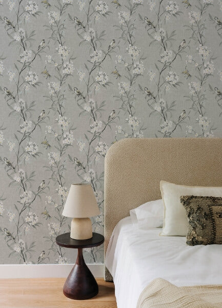 Tea Olive Gray Finch Frolic Wallpaper