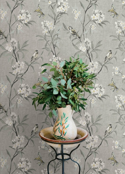 Tea Olive Gray Finch Frolic Wallpaper