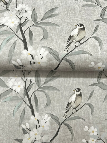 Tea Olive Gray Finch Frolic Wallpaper