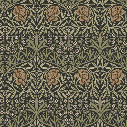 Oxford Union Black Floral Vines Wallpaper