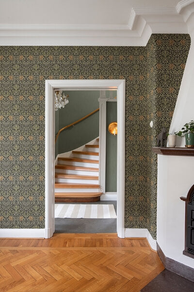 Oxford Union Black Floral Vines Wallpaper