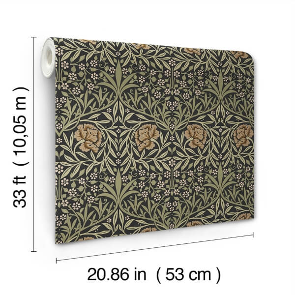 Oxford Union Black Floral Vines Wallpaper