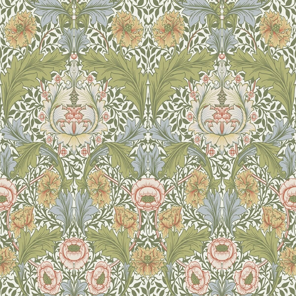Myrtle Green Floral Ogee Wallpaper
