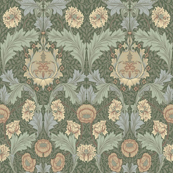 Myrtle Sea Green Floral Ogee Wallpaper