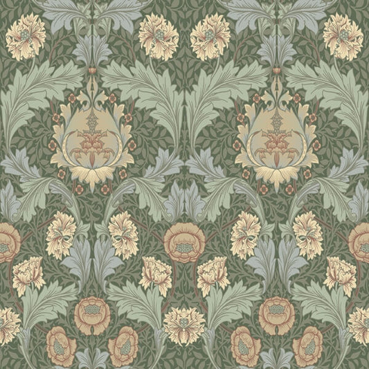 Myrtle Sea Green Floral Ogee Wallpaper