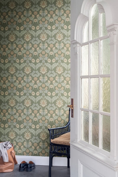Myrtle Sea Green Floral Ogee Wallpaper