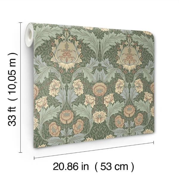 Myrtle Sea Green Floral Ogee Wallpaper