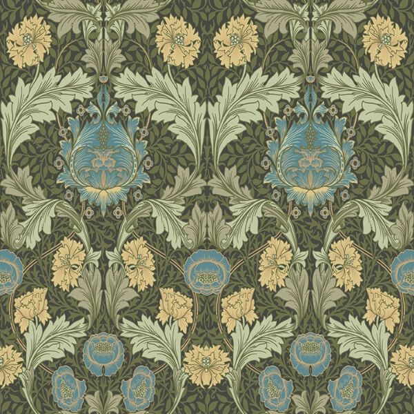 Myrtle Dark Green Floral Ogee Wallpaper