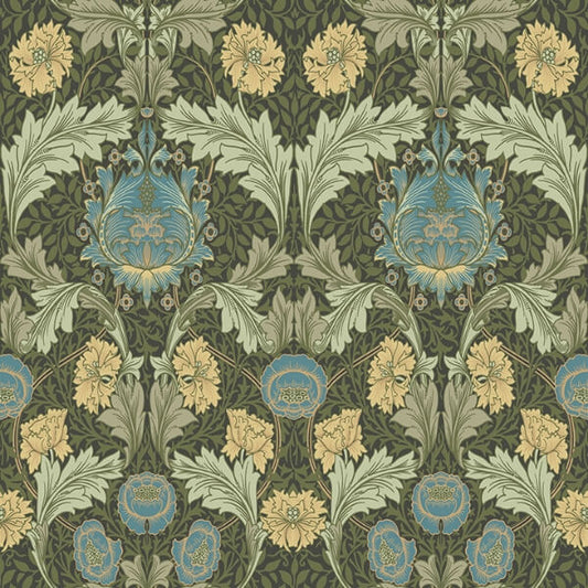 Myrtle Dark Green Floral Ogee Wallpaper