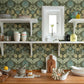 Myrtle Dark Green Floral Ogee Wallpaper