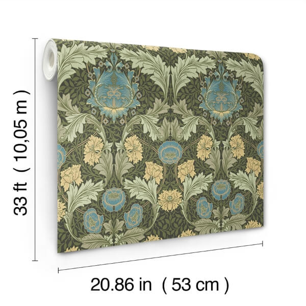 Myrtle Dark Green Floral Ogee Wallpaper