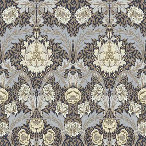 Myrtle Blue Floral Ogee Wallpaper