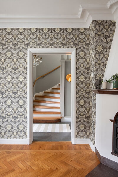 Myrtle Blue Floral Ogee Wallpaper