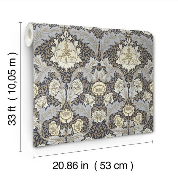 Myrtle Blue Floral Ogee Wallpaper