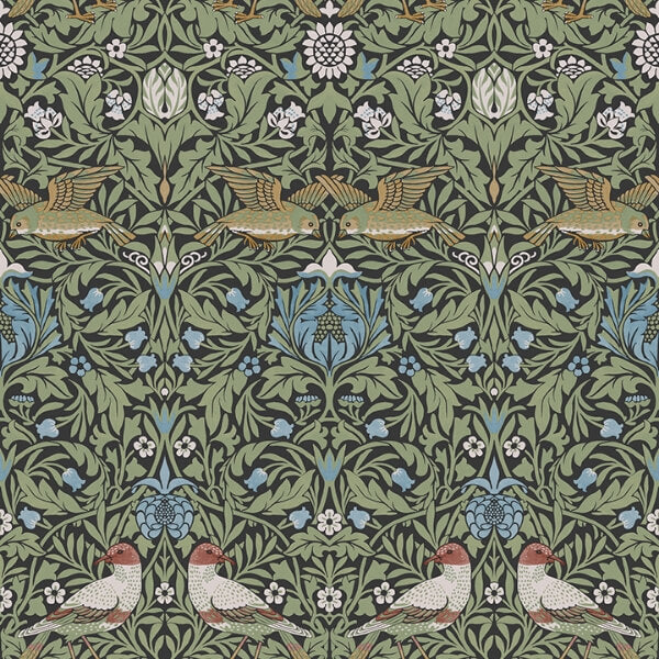 Bird Multicolor Floral Thicket Wallpaper