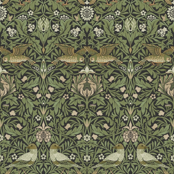 Bird Green Floral Thicket Wallpaper