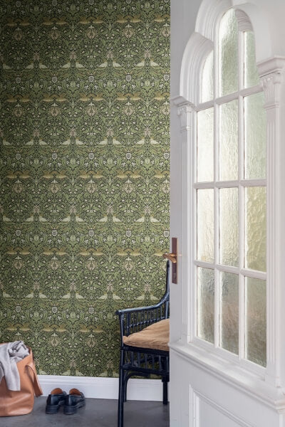 Bird Green Floral Thicket Wallpaper