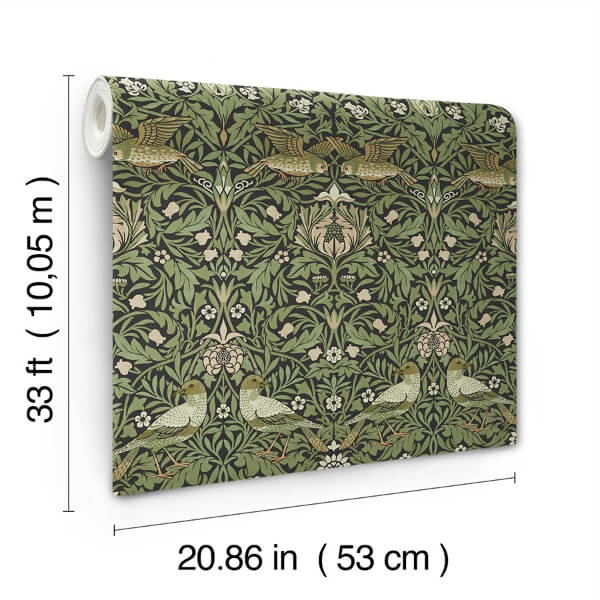 Bird Green Floral Thicket Wallpaper