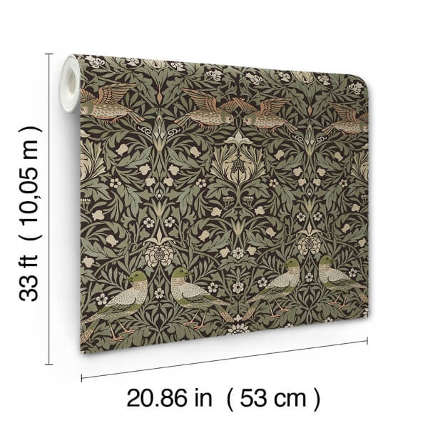 Bird Brown Floral Thicket Wallpaper