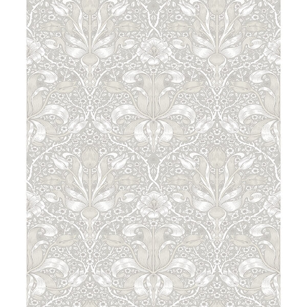 Spring Thicket Dove Tulip Damask Wallpaper