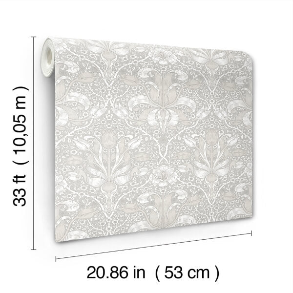Spring Thicket Dove Tulip Damask Wallpaper