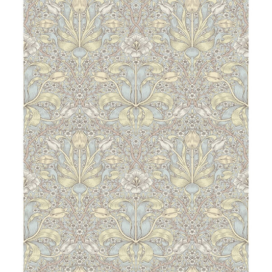 Spring Thicket Light Blue Tulip Damask Wallpaper