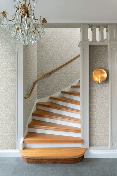 Spring Thicket Light Blue Tulip Damask Wallpaper