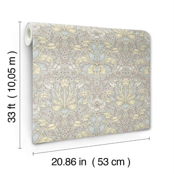 Spring Thicket Light Blue Tulip Damask Wallpaper