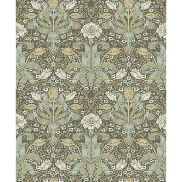 Spring Thicket Green Tulip Damask Wallpaper