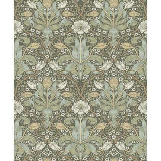 Spring Thicket Green Tulip Damask Wallpaper