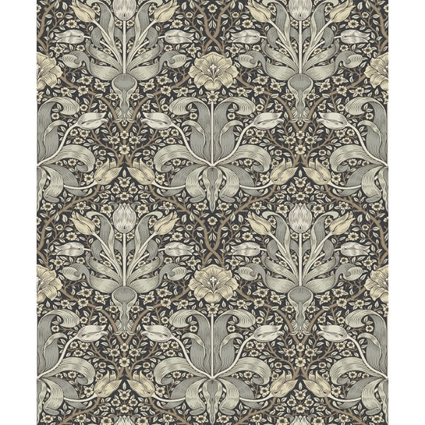 Spring Thicket Blue Tulip Damask Wallpaper