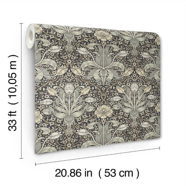 Spring Thicket Blue Tulip Damask Wallpaper