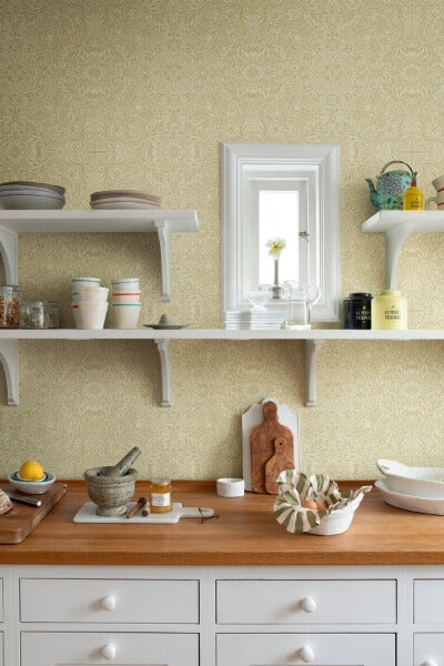 Ceiling Yellow Intricate Floral Wallpaper