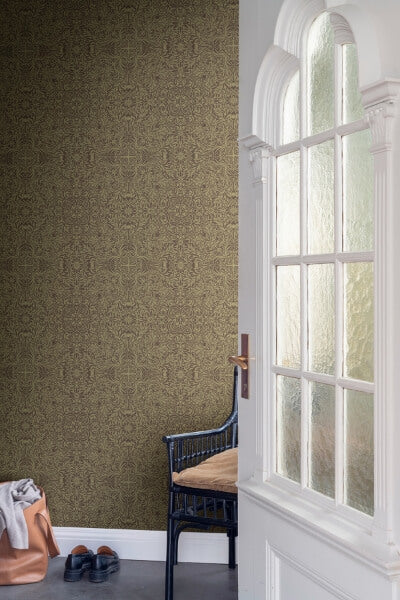 Ceiling Brown Intricate Floral Wallpaper
