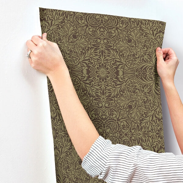 Ceiling Brown Intricate Floral Wallpaper