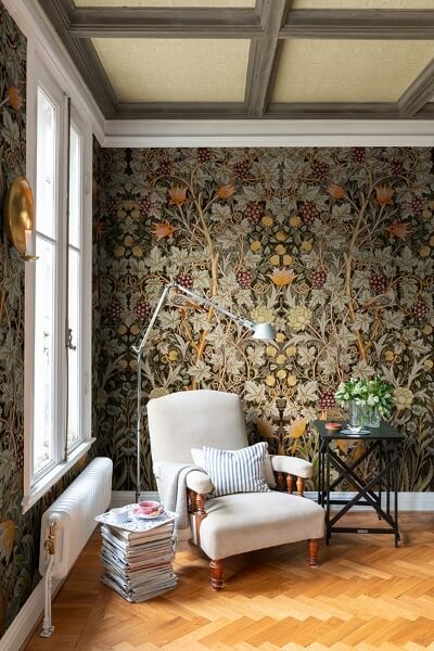 Vine Embroidery Green Wall Mural