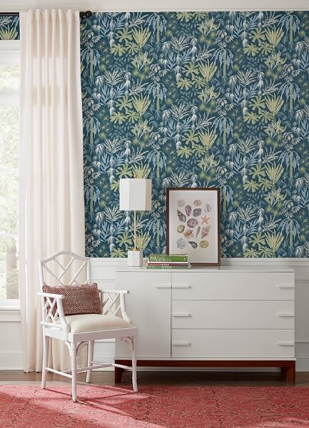 Everglades Teal Botanical Wallpaper