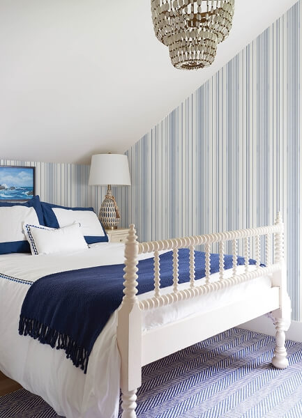 Navarres Stripe Blue Faux Linen Wallpaper