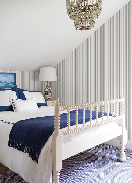 Navarres Stripe Charcoal Faux Linen Wallpaper