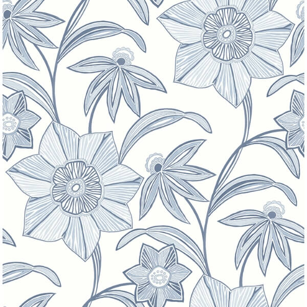 Star Flower Blue Floral Trail Wallpaper