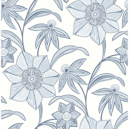 Star Flower Blue Floral Trail Wallpaper